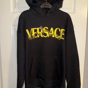AUTHENTIC MENS VERSACE LOGO BLACK COTTON HOODIE SIZE MEDIUM